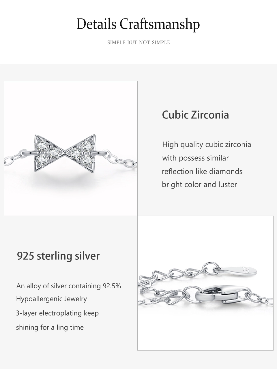 Fashion Bow Shaped Chain Bracelet 925 Sterling Silver