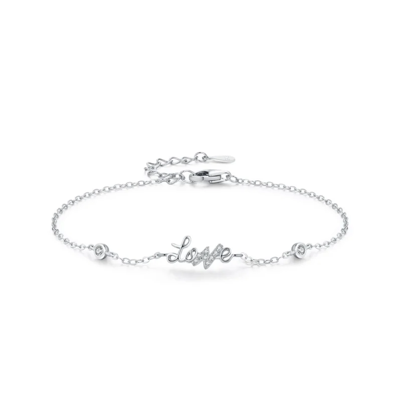 Romantic LOVE Letter Chain Bracelet 925 Sterling Silver