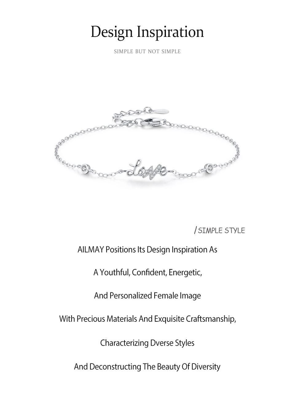Romantic LOVE Letter Chain Bracelet 925 Sterling Silver