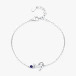 Blue Zircon Ball Lovely Cat Chain Bracelet 925 Sterling Silver