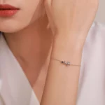 Blue Zircon Ball Lovely Cat Chain Bracelet 925 Sterling Silver