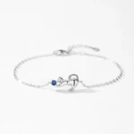 Blue Zircon Ball Lovely Cat Chain Bracelet 925 Sterling Silver