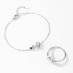 Blue Zircon Ball Lovely Cat Chain Bracelet 925 Sterling Silver