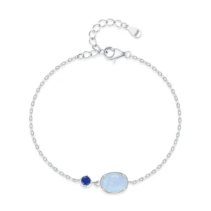 Geometric Design Opal Chain Bracelet 925 Sterling Silver