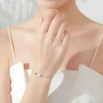 Geometric Design Opal Chain Bracelet 925 Sterling Silver