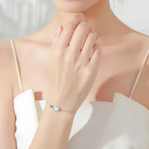 Geometric Design Opal Chain Bracelet 925 Sterling Silver