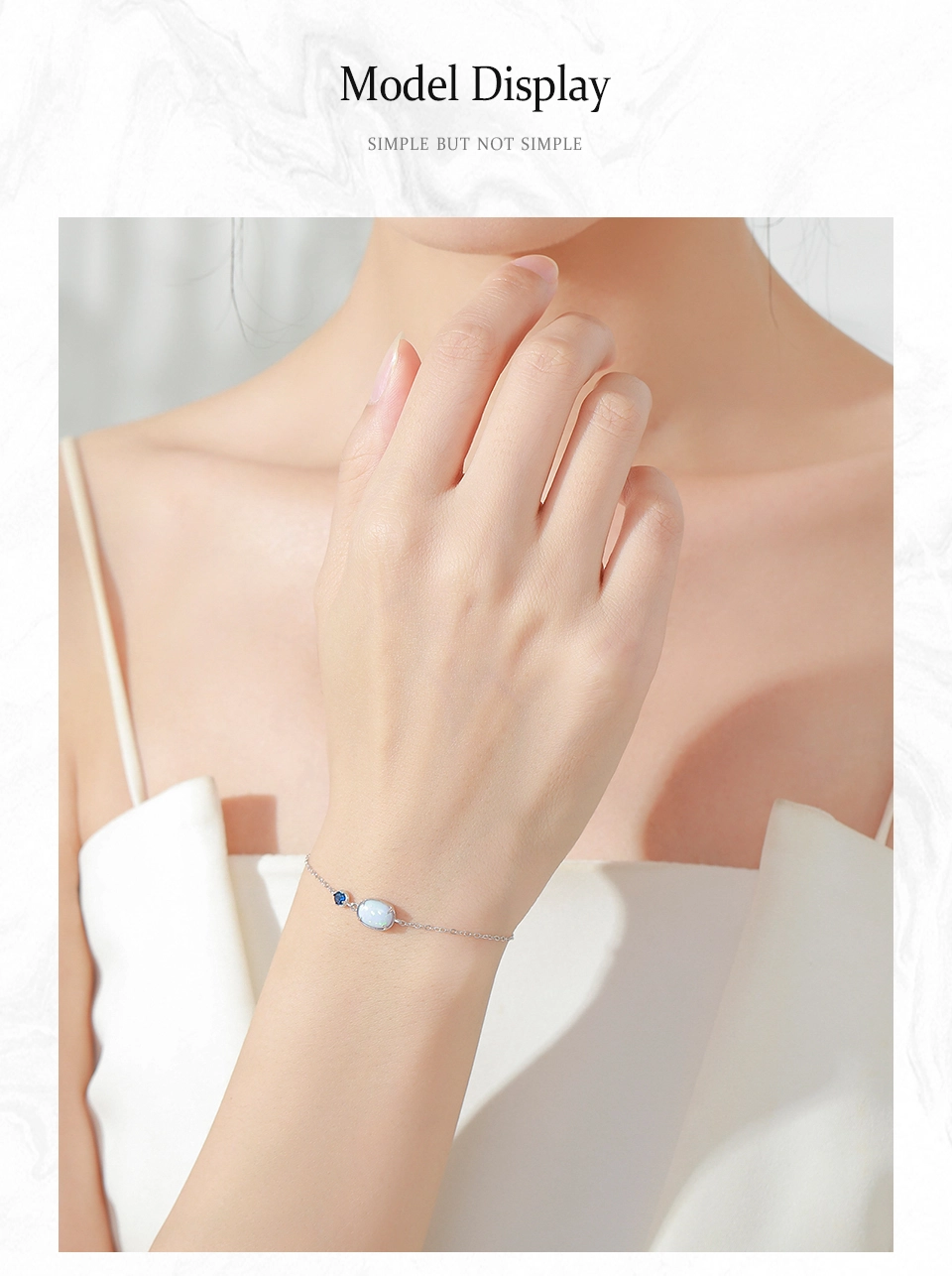Geometric Design Opal Chain Bracelet 925 Sterling Silver