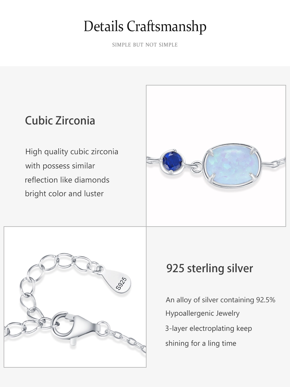 Geometric Design Opal Chain Bracelet 925 Sterling Silver