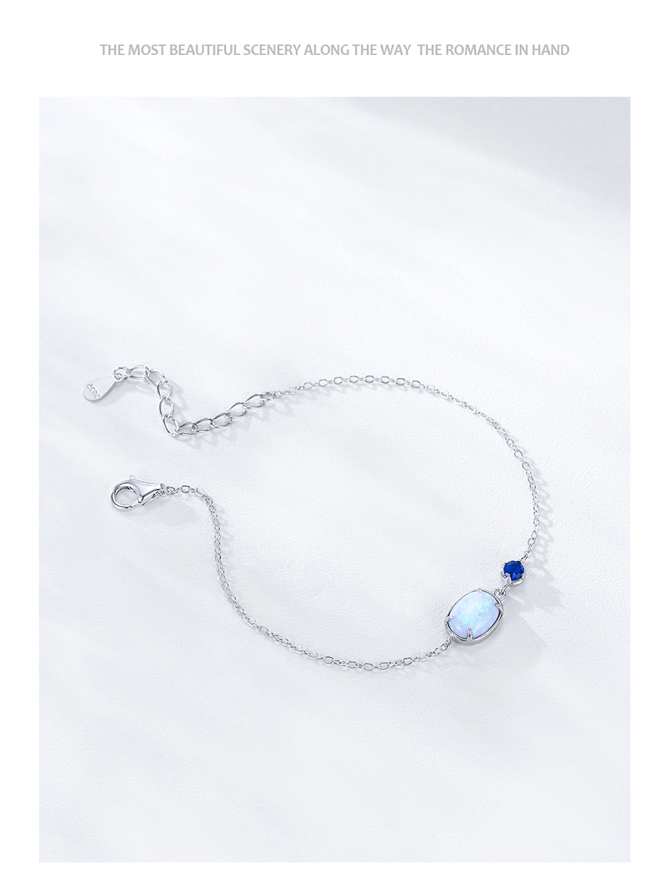 Geometric Design Opal Chain Bracelet 925 Sterling Silver