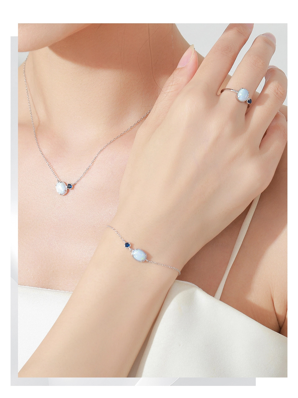 Geometric Design Opal Chain Bracelet 925 Sterling Silver