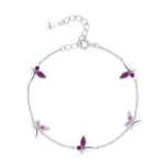 Shiny Pink Zircon Butterfly Chain Bracelet 925 Sterling Silver