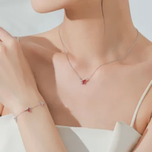 Shiny Pink Zircon Butterfly Chain Bracelet 925 Sterling Silver