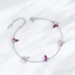 Shiny Pink Zircon Butterfly Chain Bracelet 925 Sterling Silver