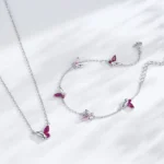 Shiny Pink Zircon Butterfly Chain Bracelet 925 Sterling Silver