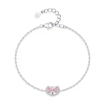 Romantic and Lovely Shiny Pink Chain Bracelet 925 Sterling Silver