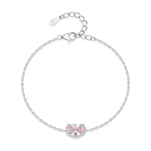 Romantic and Lovely Shiny Pink Chain Bracelet 925 Sterling Silver