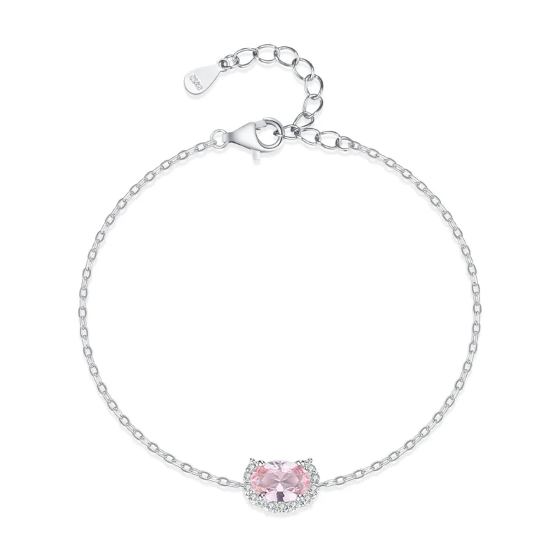 Romantic and Lovely Shiny Pink Chain Bracelet 925 Sterling Silver