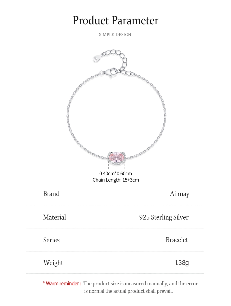 Romantic and Lovely Shiny Pink Chain Bracelet 925 Sterling Silver