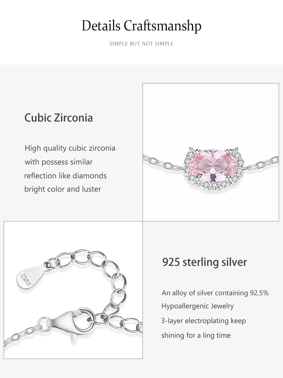 Romantic and Lovely Shiny Pink Chain Bracelet 925 Sterling Silver