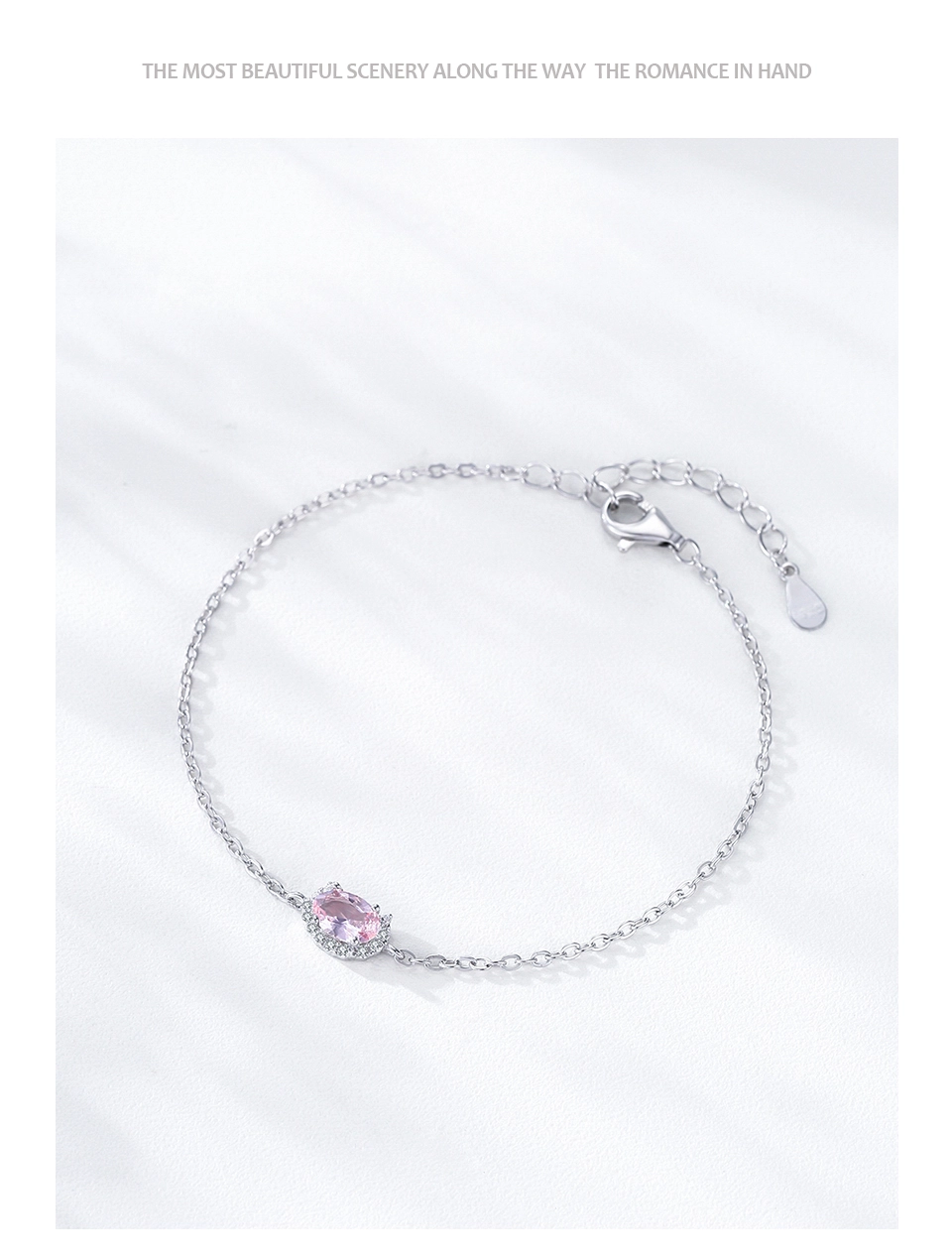 Romantic and Lovely Shiny Pink Chain Bracelet 925 Sterling Silver