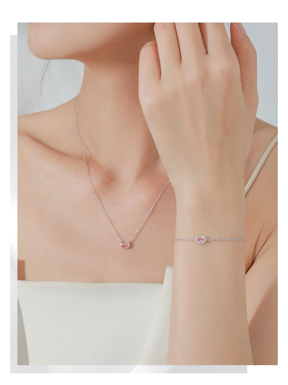 Romantic and Lovely Shiny Pink Chain Bracelet 925 Sterling Silver