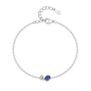 White Blue Zircon Geometric Chain Bracelet 925 Sterling Silver