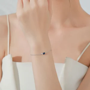 White Blue Zircon Geometric Chain Bracelet 925 Sterling Silver