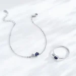 White Blue Zircon Geometric Chain Bracelet 925 Sterling Silver