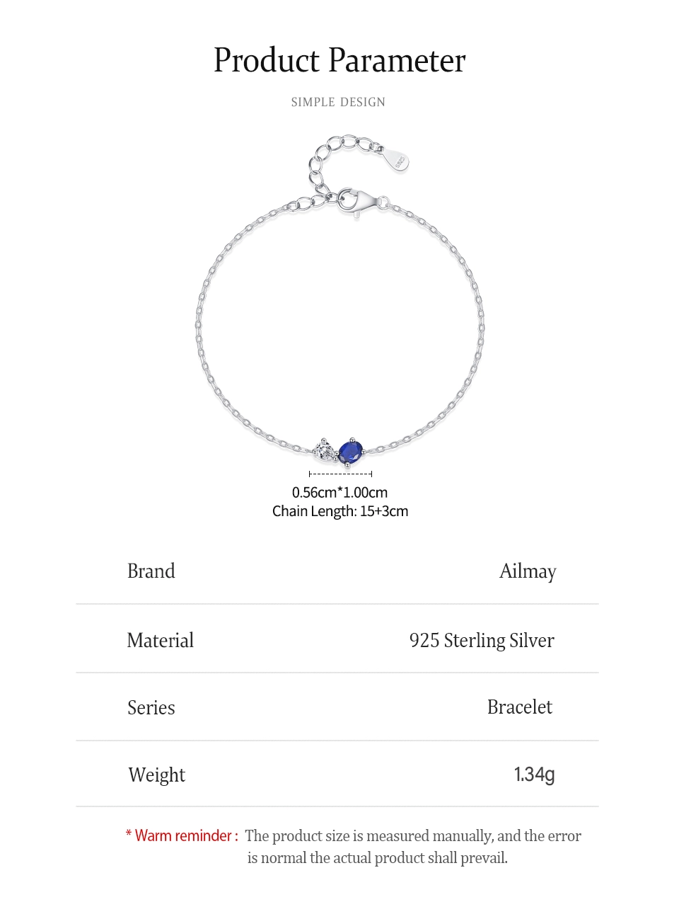 White Blue Zircon Geometric Chain Bracelet 925 Sterling Silver
