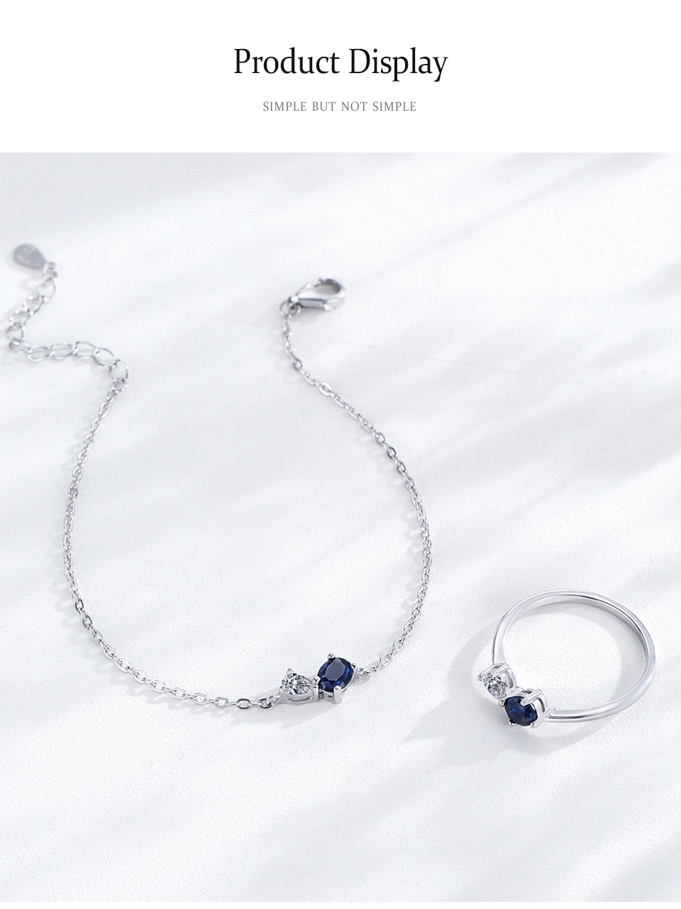 White Blue Zircon Geometric Chain Bracelet 925 Sterling Silver