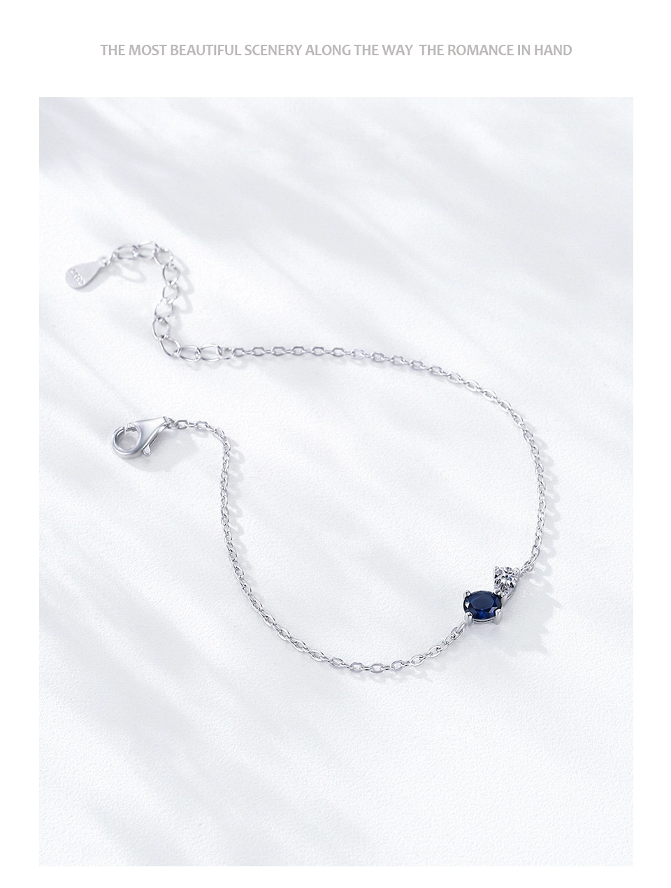 White Blue Zircon Geometric Chain Bracelet 925 Sterling Silver