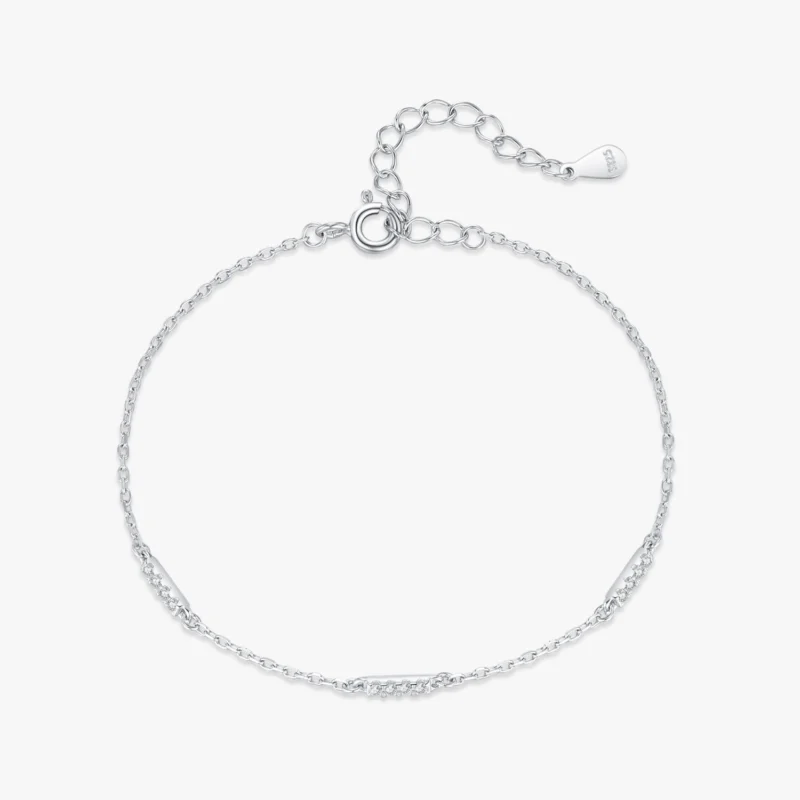 Dazzling Zircon Adjustable Link Chain Bracelet 925 Sterling Silver