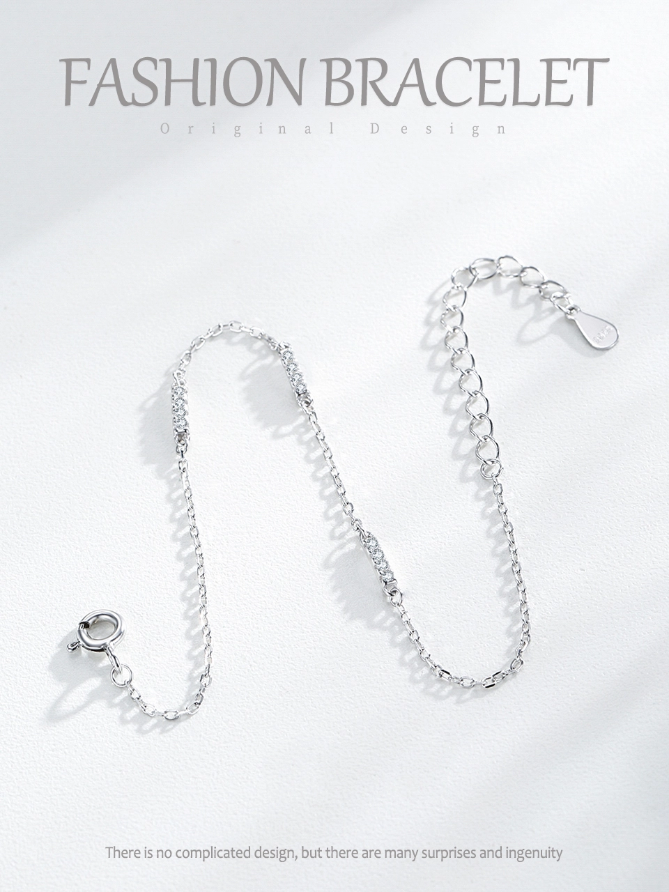 Dazzling Zircon Adjustable Link Chain Bracelet 925 Sterling Silver