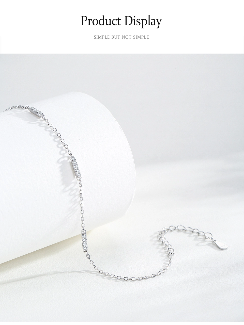 Dazzling Zircon Adjustable Link Chain Bracelet 925 Sterling Silver