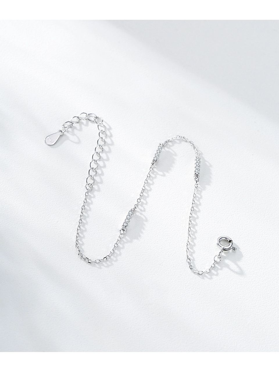 Dazzling Zircon Adjustable Link Chain Bracelet 925 Sterling Silver