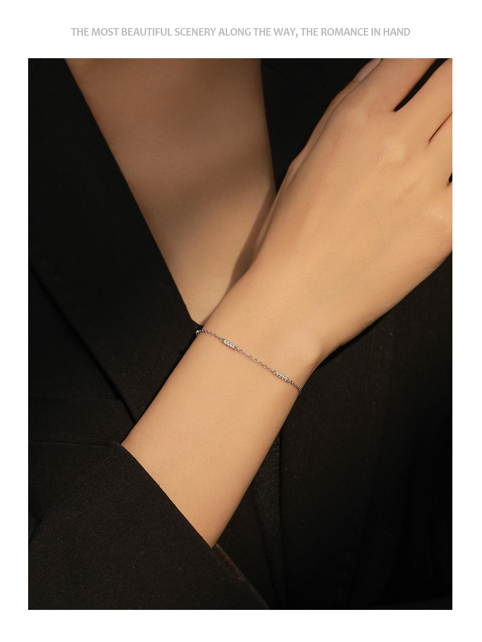 Dazzling Zircon Adjustable Link Chain Bracelet 925 Sterling Silver