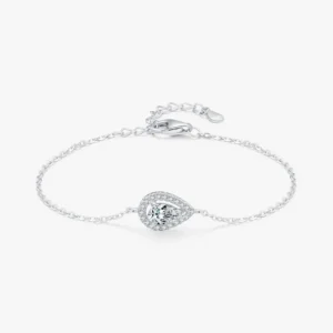 Water Drop Pear Shape Zirconia Link Chain Bracelet 925 Sterling Silver