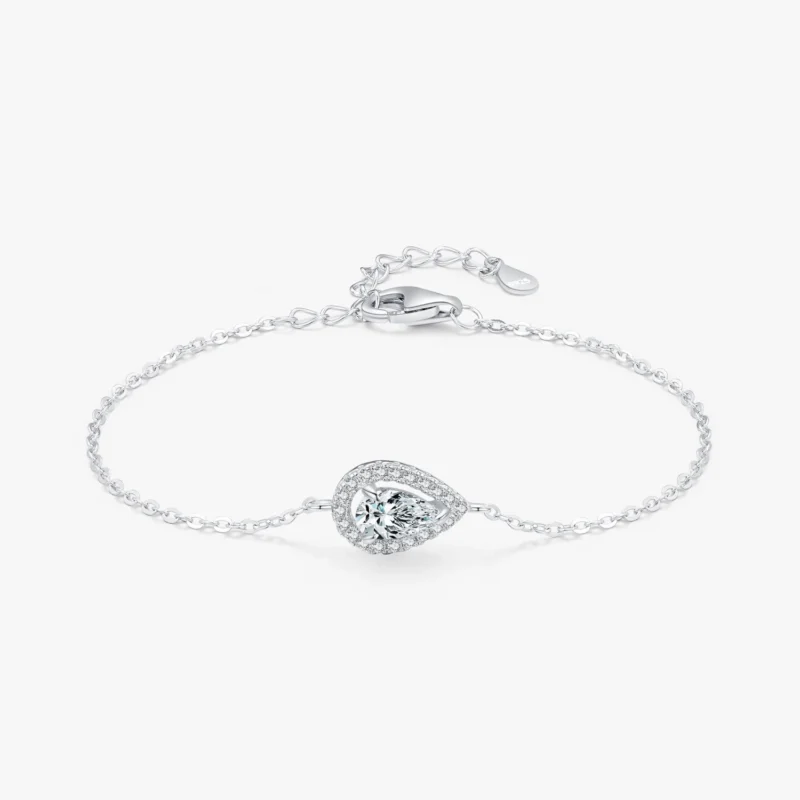 Water Drop Pear Shape Zirconia Link Chain Bracelet 925 Sterling Silver