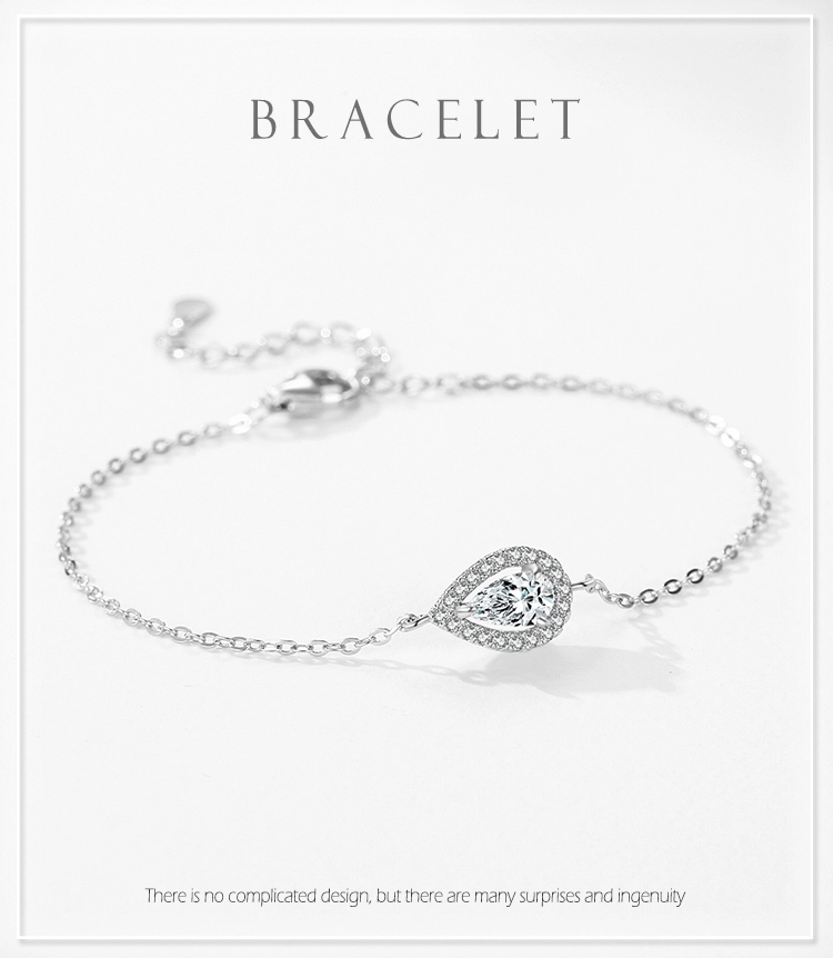 Water Drop Pear Shape Zirconia Link Chain Bracelet 925 Sterling Silver