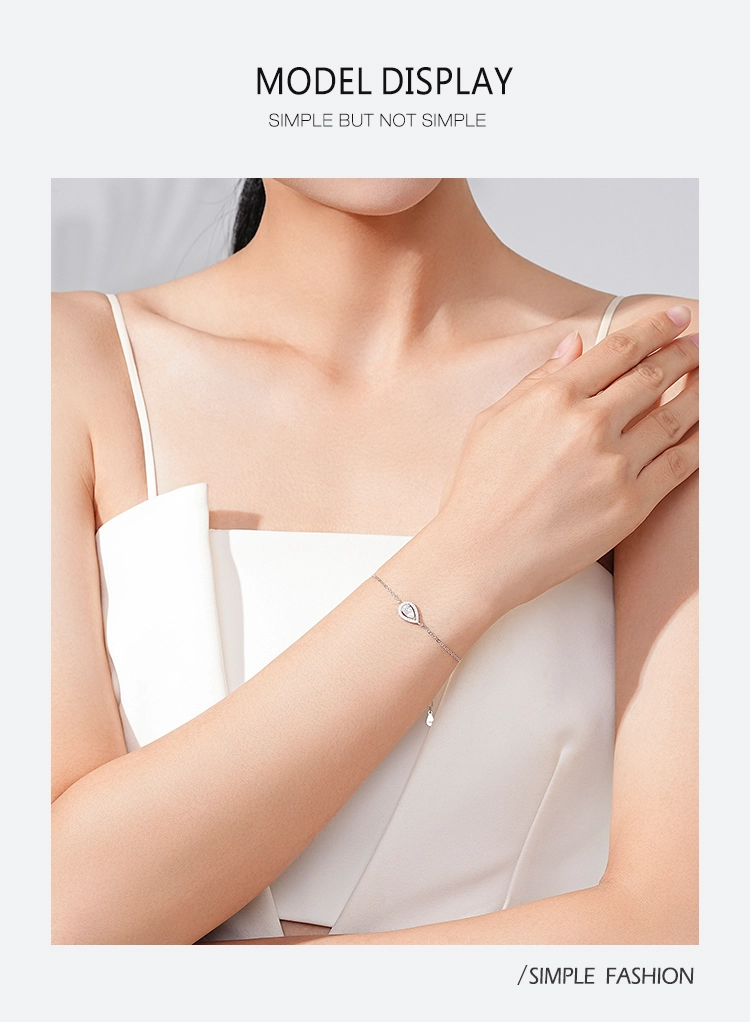 Water Drop Pear Shape Zirconia Link Chain Bracelet 925 Sterling Silver