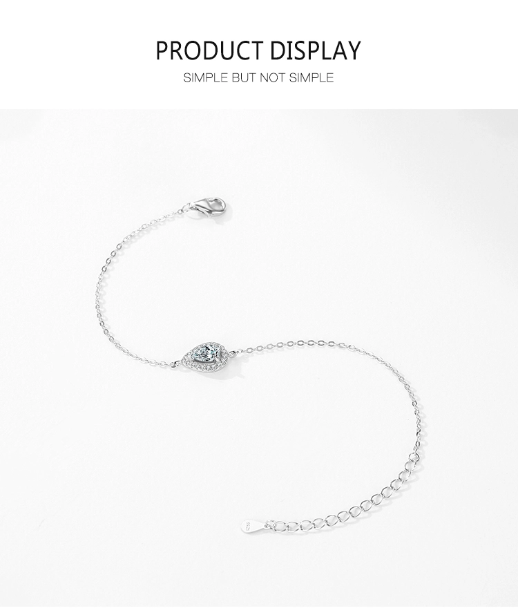 Water Drop Pear Shape Zirconia Link Chain Bracelet 925 Sterling Silver