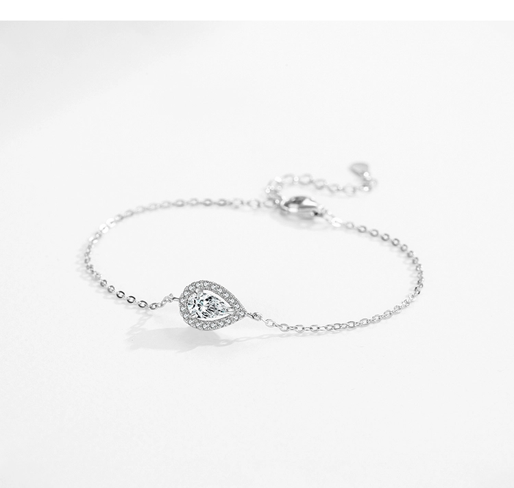 Water Drop Pear Shape Zirconia Link Chain Bracelet 925 Sterling Silver