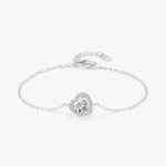 1.0ct Heart Zirconia Link Chain Charm Bracelet 925 Sterling Silver