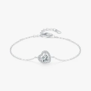 1.0ct Heart Zirconia Link Chain Charm Bracelet 925 Sterling Silver