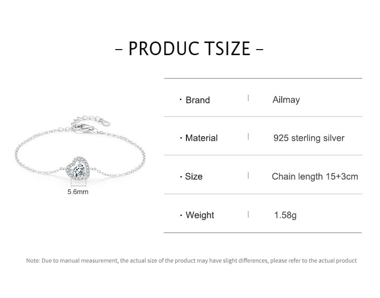1.0ct Heart Zirconia Link Chain Charm Bracelet 925 Sterling Silver