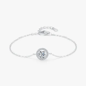 1ct Round Sparkling CZ Link Chain Charm Bracelet 925 Sterling Silver