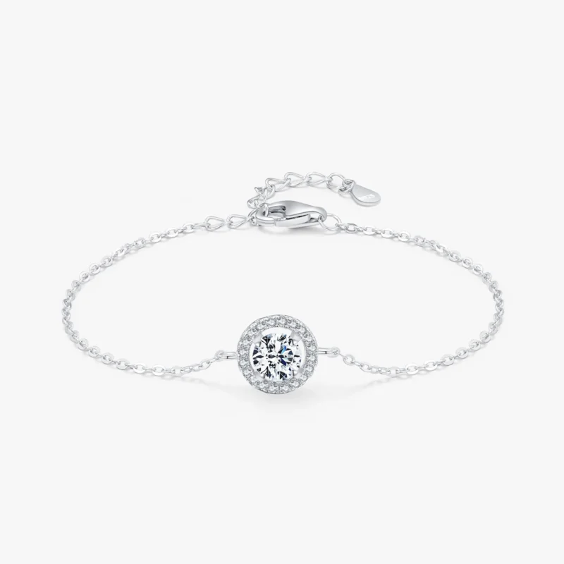 1ct Round Sparkling CZ Link Chain Charm Bracelet 925 Sterling Silver
