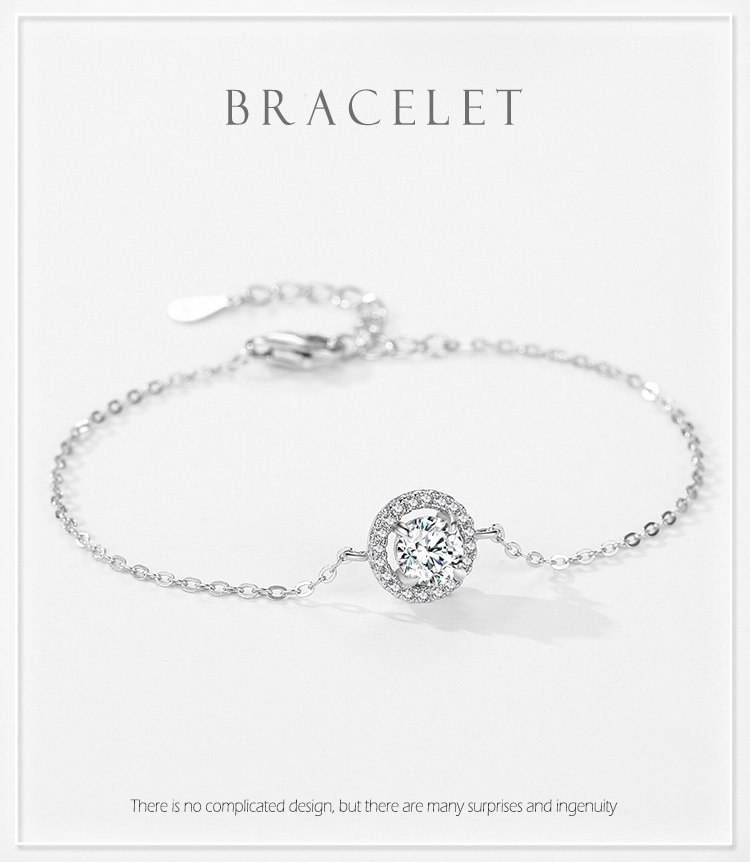 1ct Round Sparkling CZ Link Chain Charm Bracelet 925 Sterling Silver