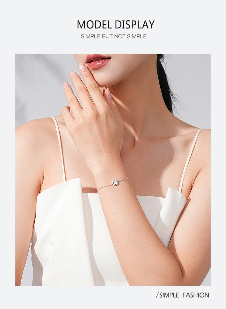 1ct Round Sparkling CZ Link Chain Charm Bracelet 925 Sterling Silver