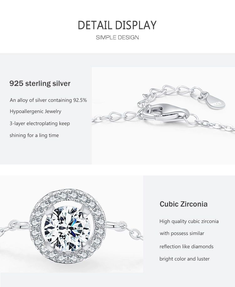 1ct Round Sparkling CZ Link Chain Charm Bracelet 925 Sterling Silver